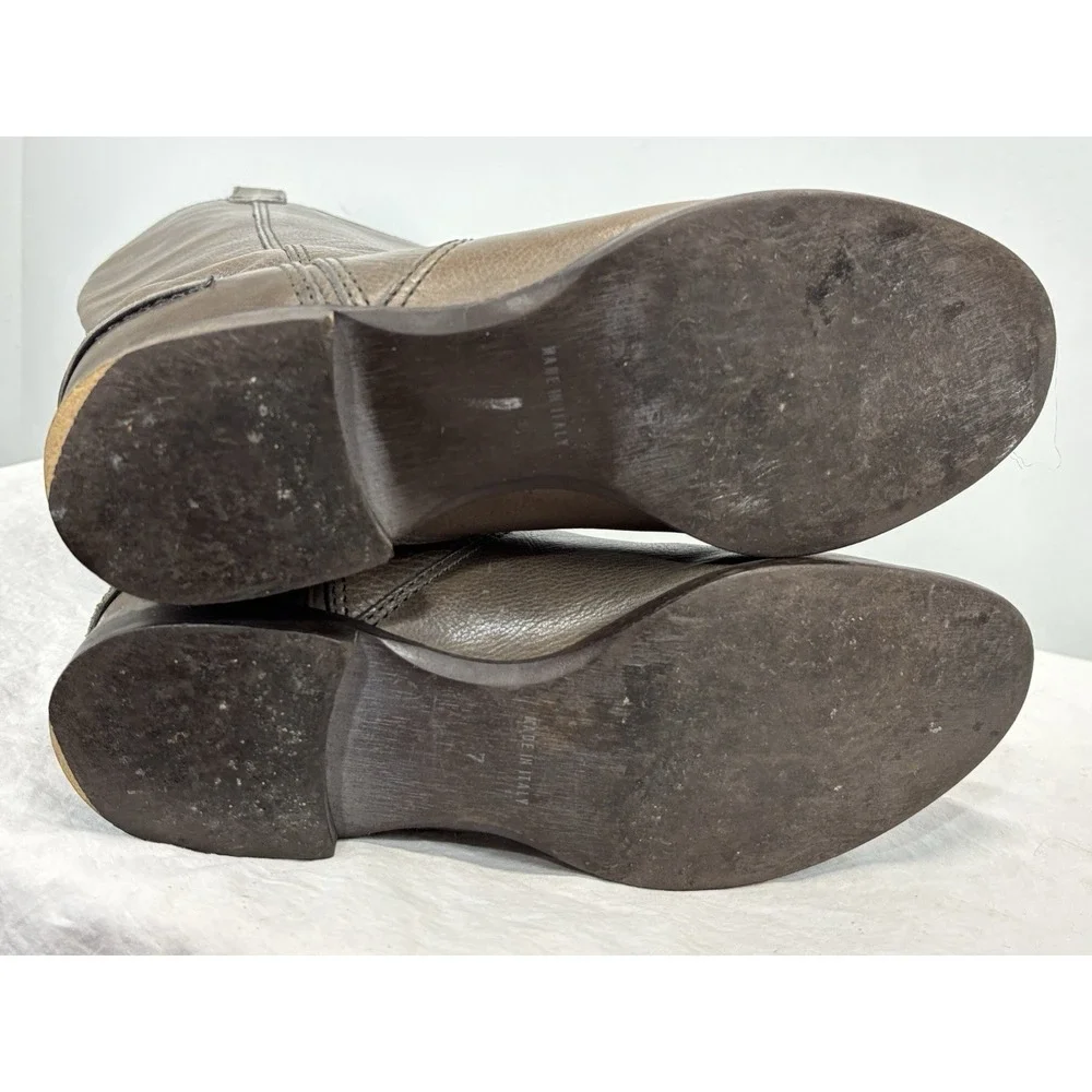 Madewell 1937 Leather Riding Boots Womens 7 Grey Brown Pull On Made In Italy
